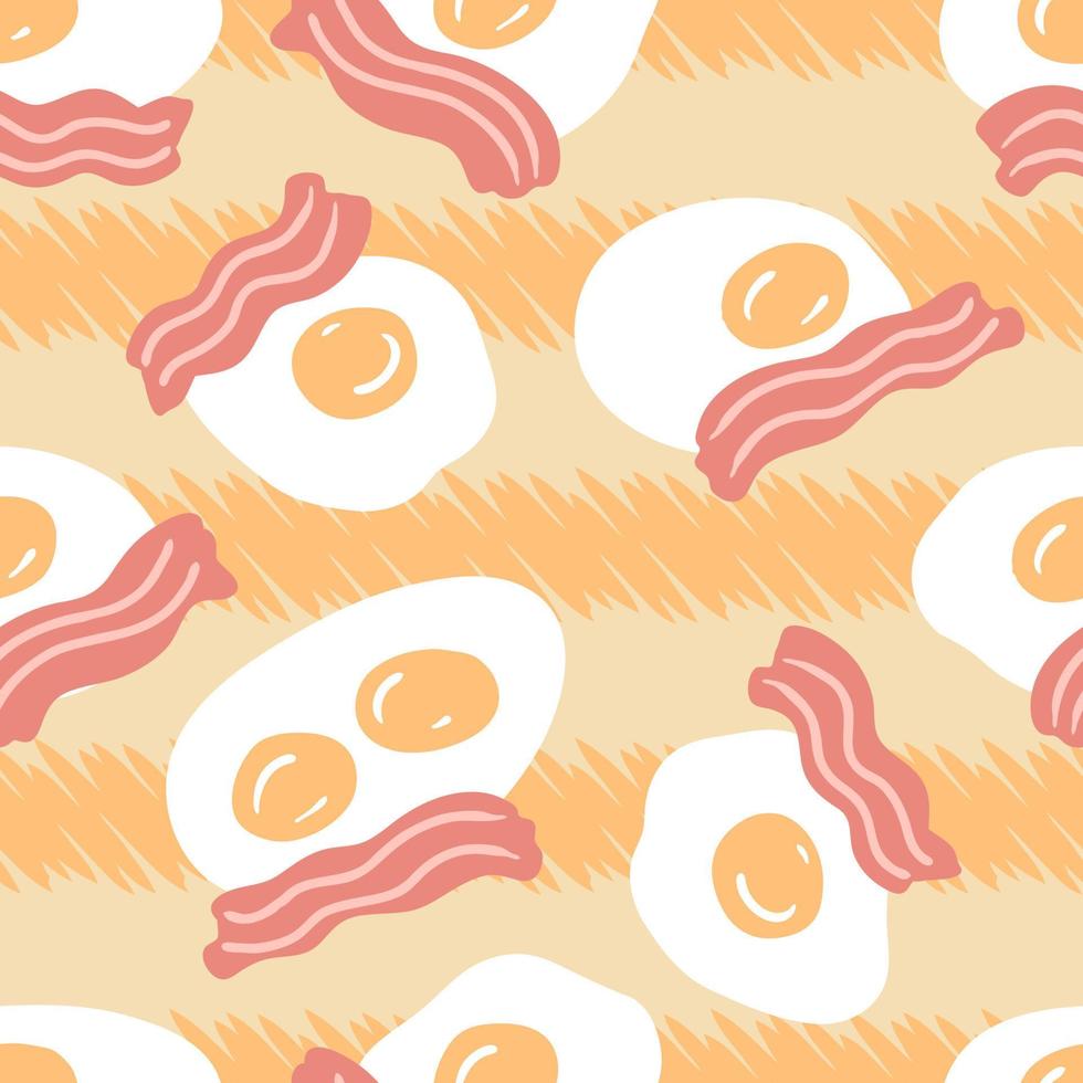 tranches de bacon rôties et œufs frits sur motif sans soudure de fond rayé. vecteur