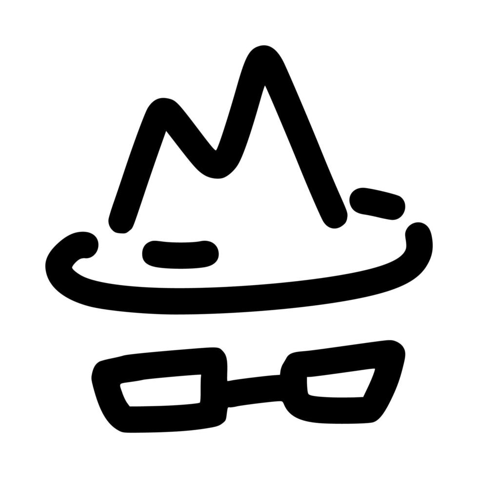 mode anonyme ou incognito avec chapeau et lunettes lineart modèle de conception d'icône d'illustration vectorielle avec contour doodle style dessiné à la main pour livre de coloriage vecteur