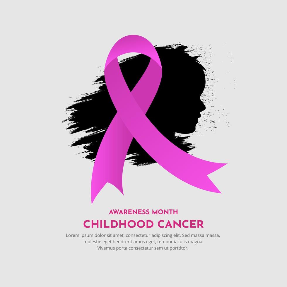 mois de sensibilisation au cancer infantile brosse silhouette garçon et vecteur de ruban rose. journée internationale du cancer de l'enfant