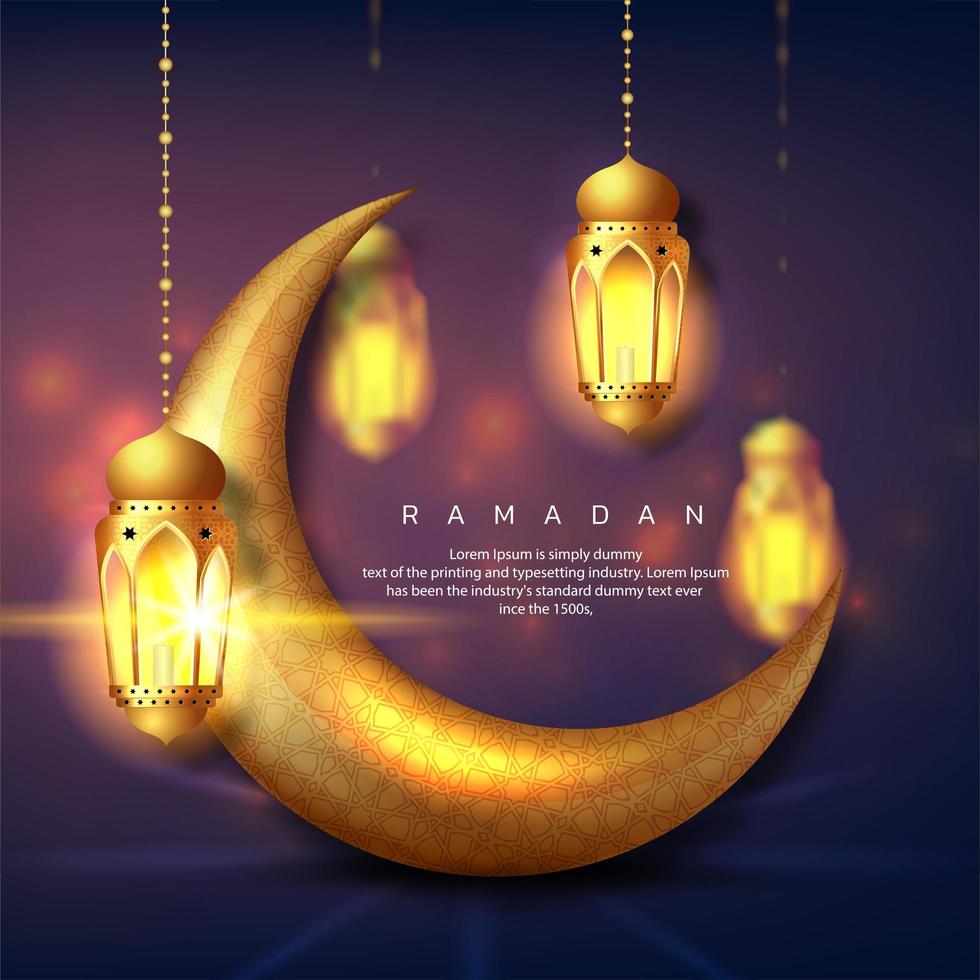 croissant de lune doré en trois dimensions pour le ramadan vecteur