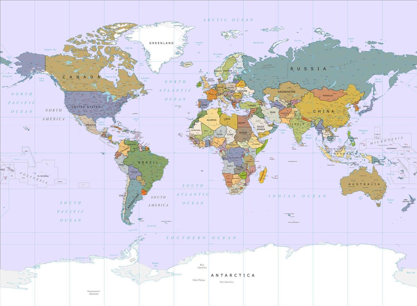 carte détaillée du monde politique vectoriel