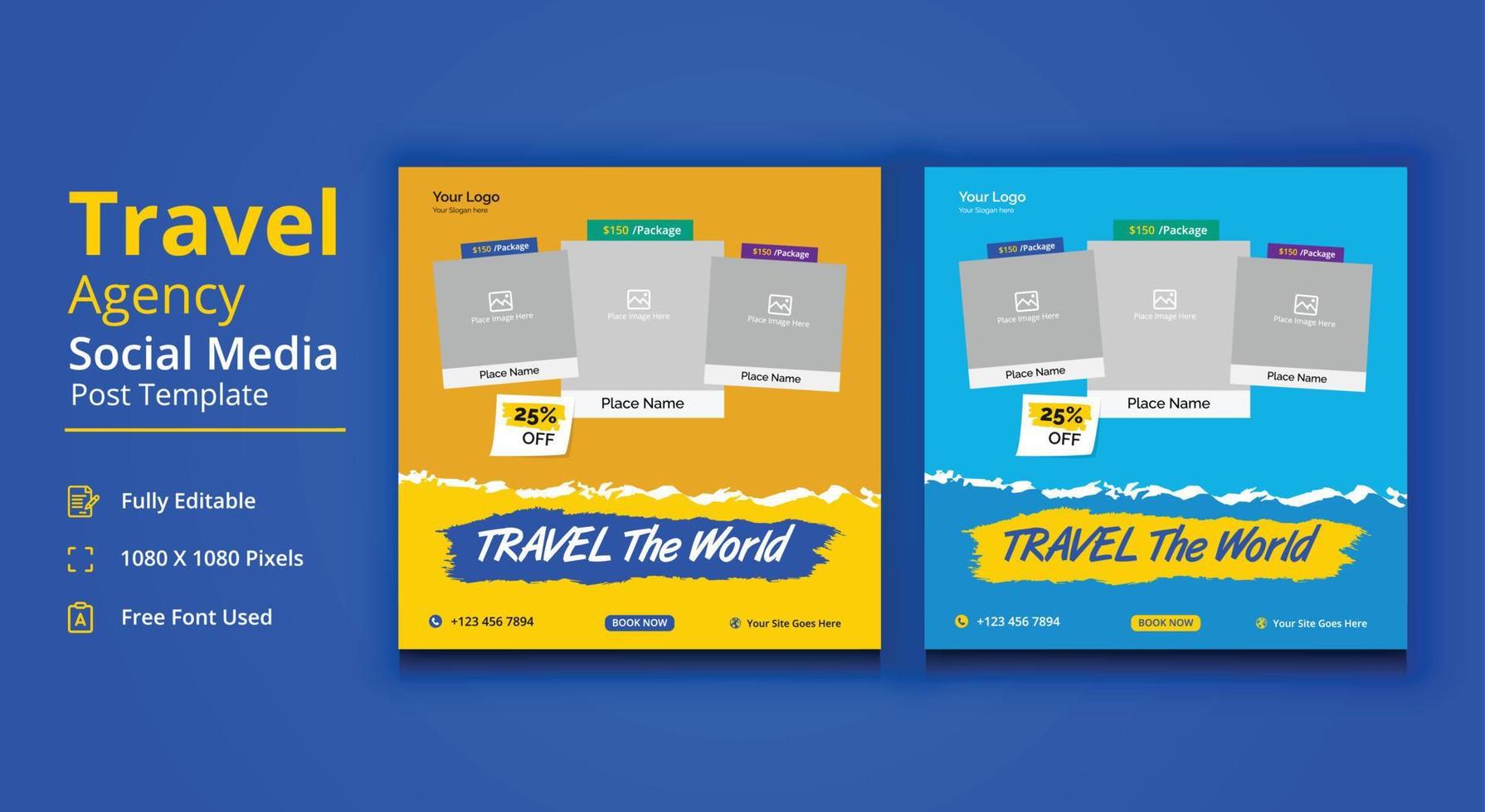modèle de médias sociaux de voyage dans le monde, modèle de publication de médias sociaux d'agence de voyage, publication de bannière de médias sociaux de voyage vecteur