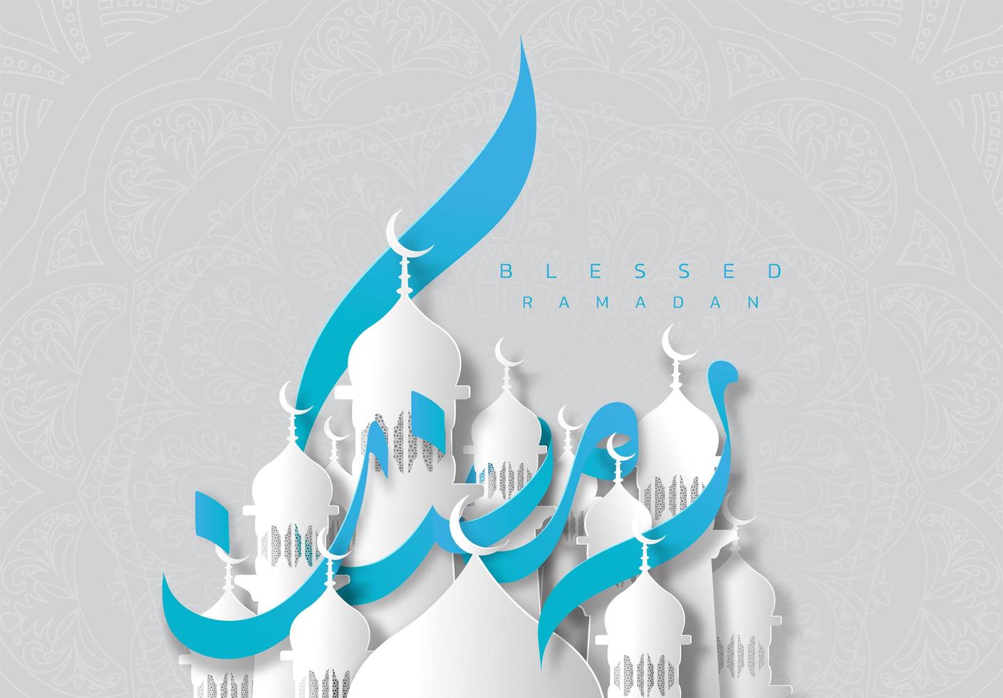 carte de voeux ramadan kareem style papier bleu et blanc vecteur