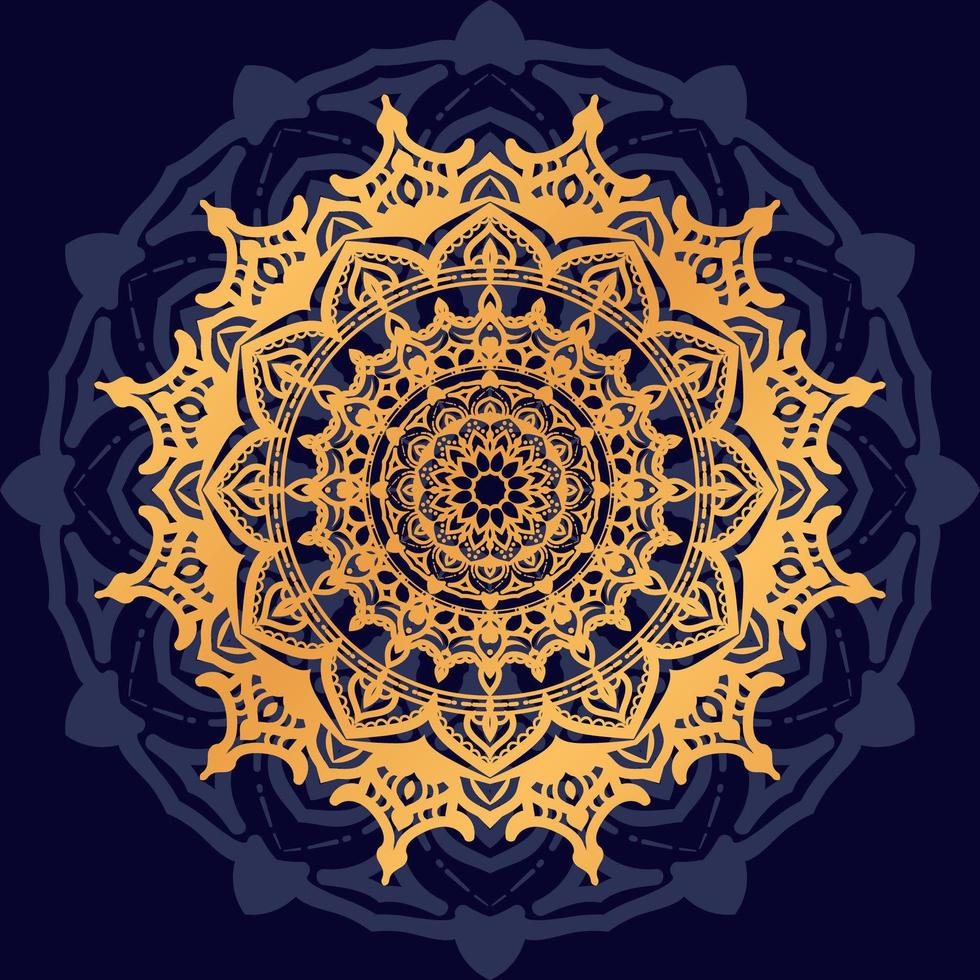 mandala or sur fond bleu foncé vecteur