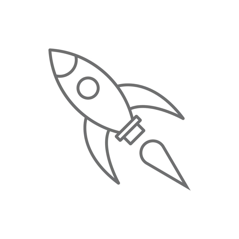 eps10 icône d'art de ligne de fusée vectorielle grise isolée sur fond blanc. contour du symbole de missile dans un style moderne et plat simple pour la conception, l'interface utilisateur, le logo, le pictogramme et l'application mobile de votre site Web vecteur