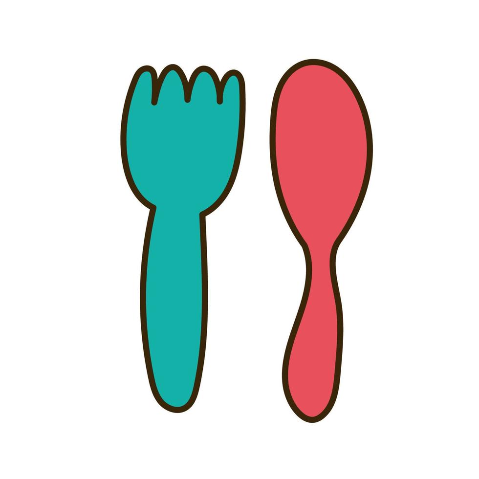 cuillère et fourchette mignonnes dessinées à la main, style doodle, illustration vectorielle vecteur