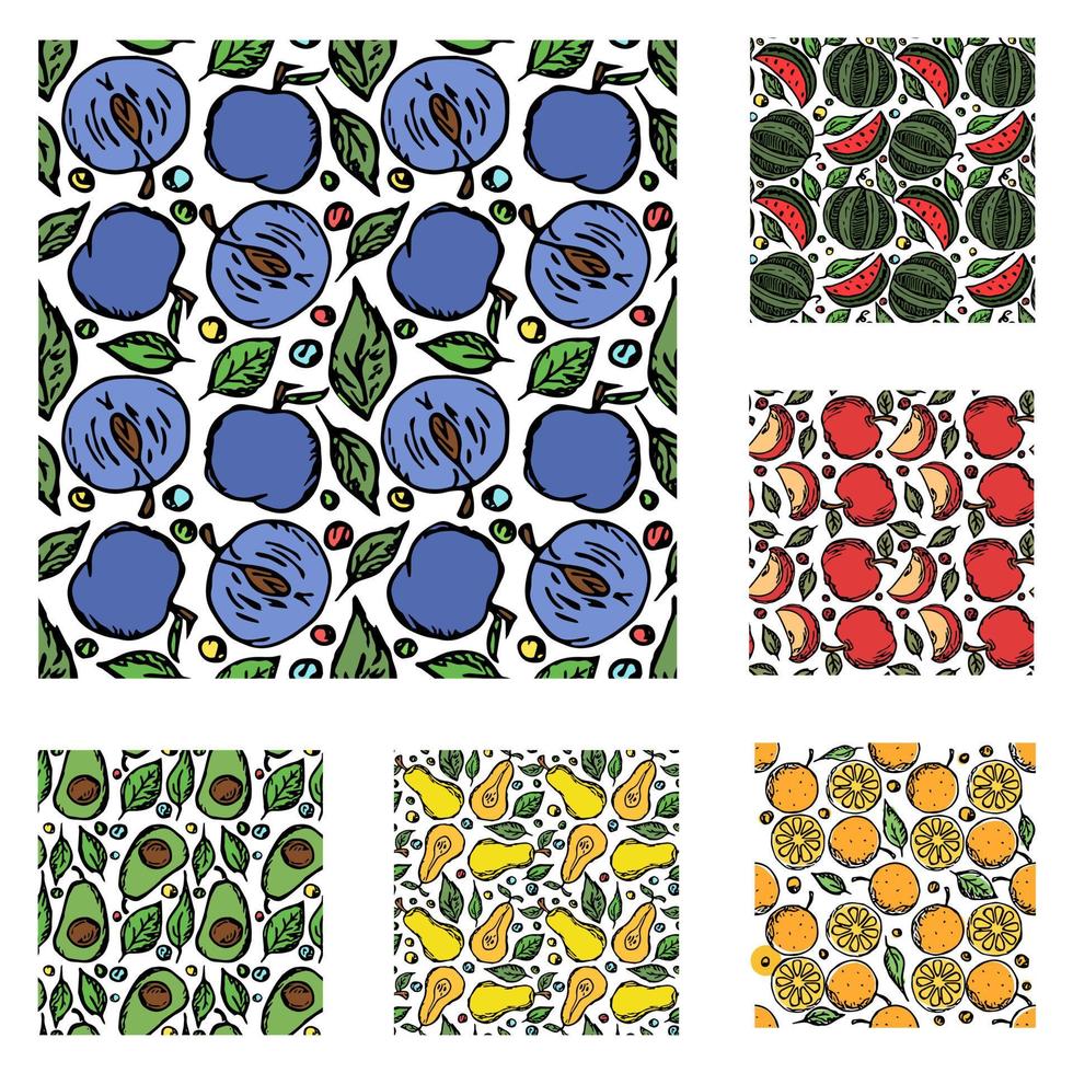 ensemble de différents modèles de fruits sans soudure. fond de fruits vecteur doodle