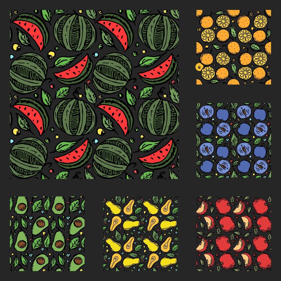 ensemble de différents modèles de fruits sans soudure. fond de fruits vecteur doodle