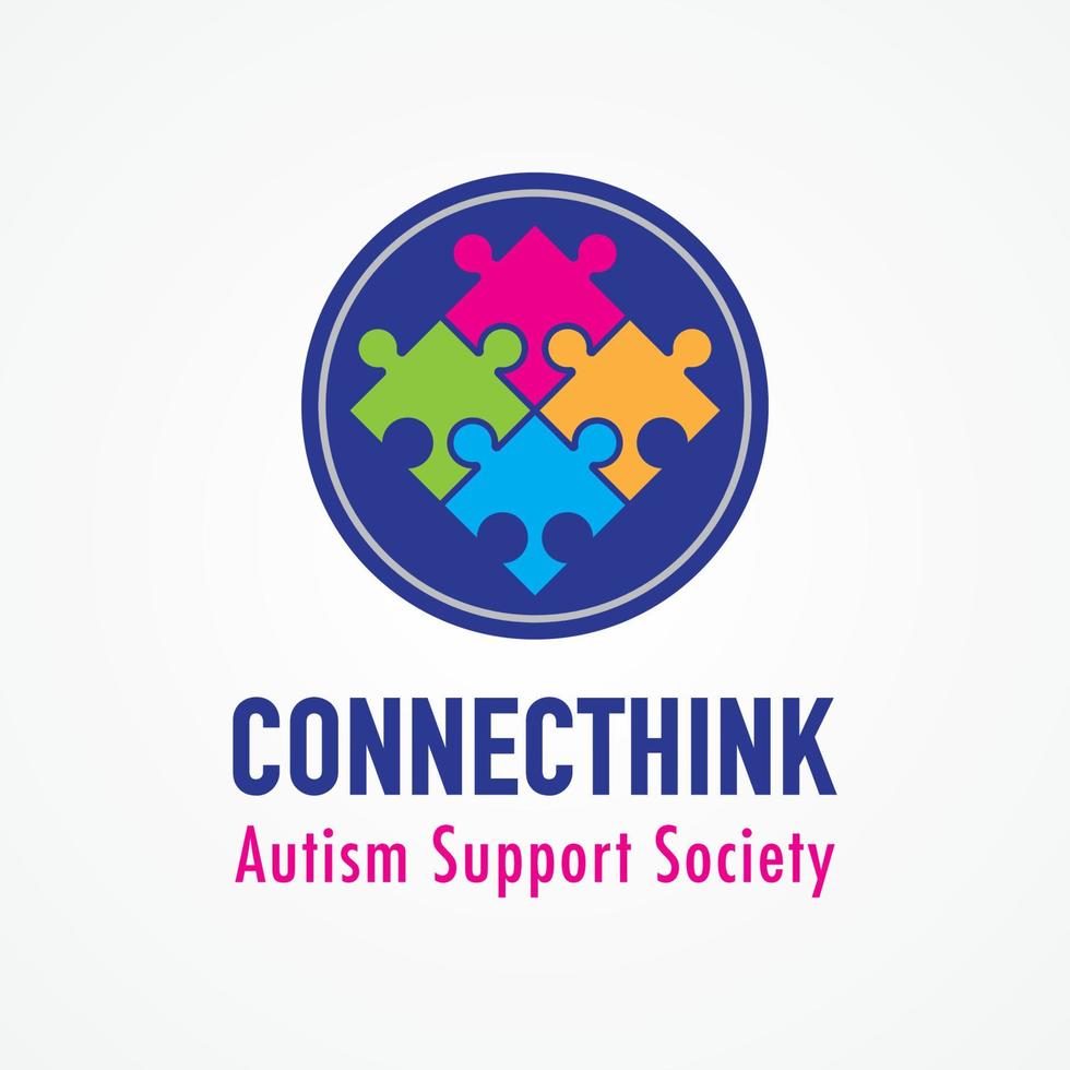 connectthink, pensée connectée. création de logo de puzzle connecté coloré pour le service de soutien à l'autisme vecteur