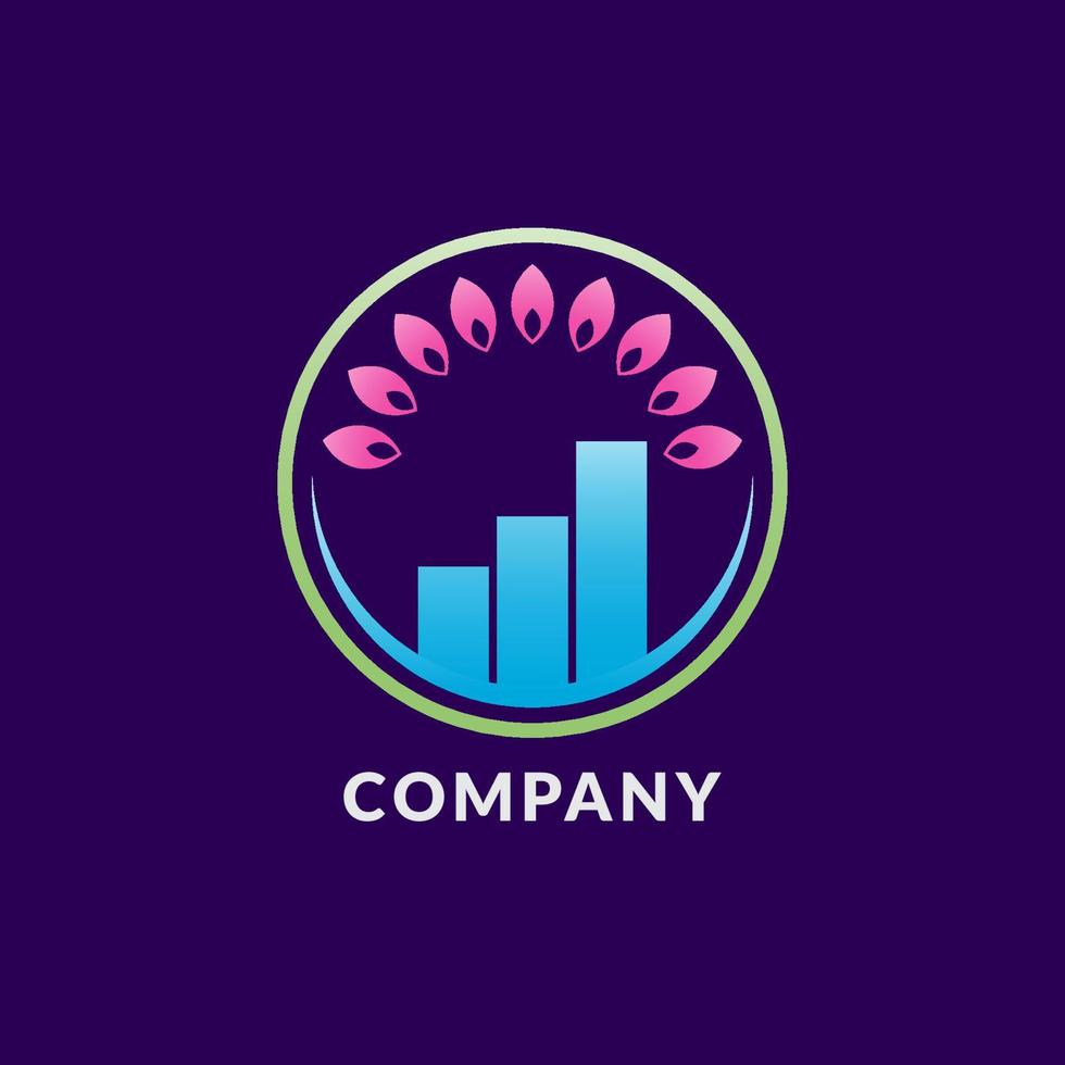 concept de conception de logo d'économie consciente avec forme de pétales de lotus et graphique à barres à l'intérieur d'un cercle, illustre la pleine conscience financière holistique. digne d'une société d'investissement, d'un consultant, etc. vecteur