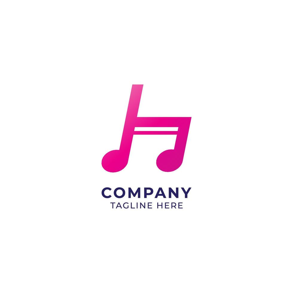 lettre minuscule h alphabet musique logo design isolé sur fond blanc. note initiale et musicale rayonnant concept de logo seizième notes. thème de couleur rose. logotype de lettre monogramme. vecteur
