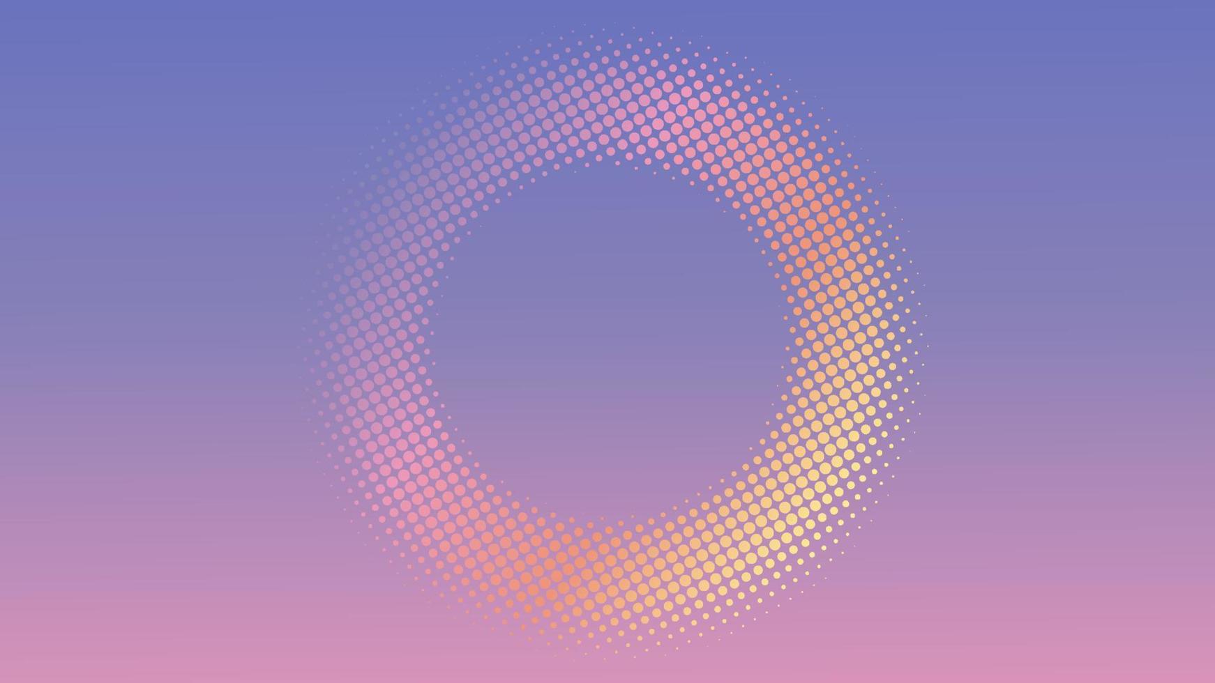 modèle de conception d'arrière-plan de demi-teintes radiales colorées, pop art, illustration de motif de points abstraits, ornement de demi-teintes en anneau, dégradé de couleur rose orange violet violet dégradé lumineux vecteur