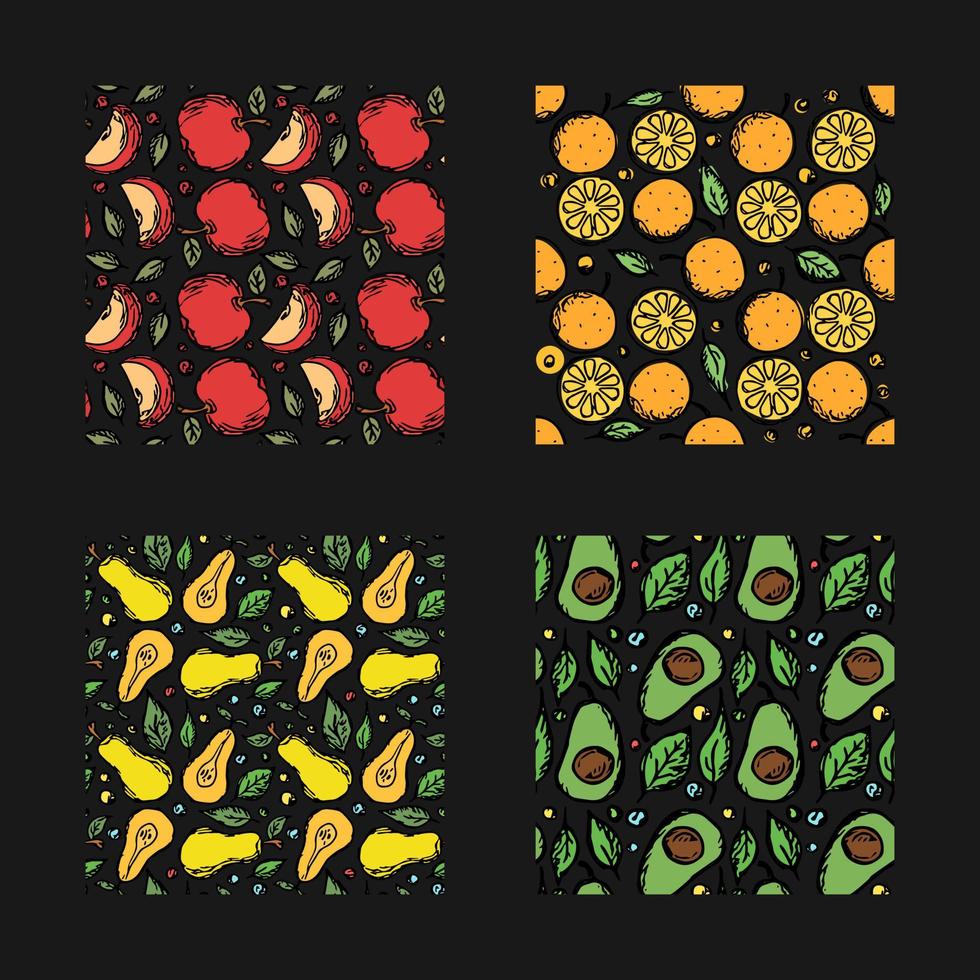 ensemble de différents cadres de fruits sans soudure. fond de fruits vecteur doodle avec place pour le texte