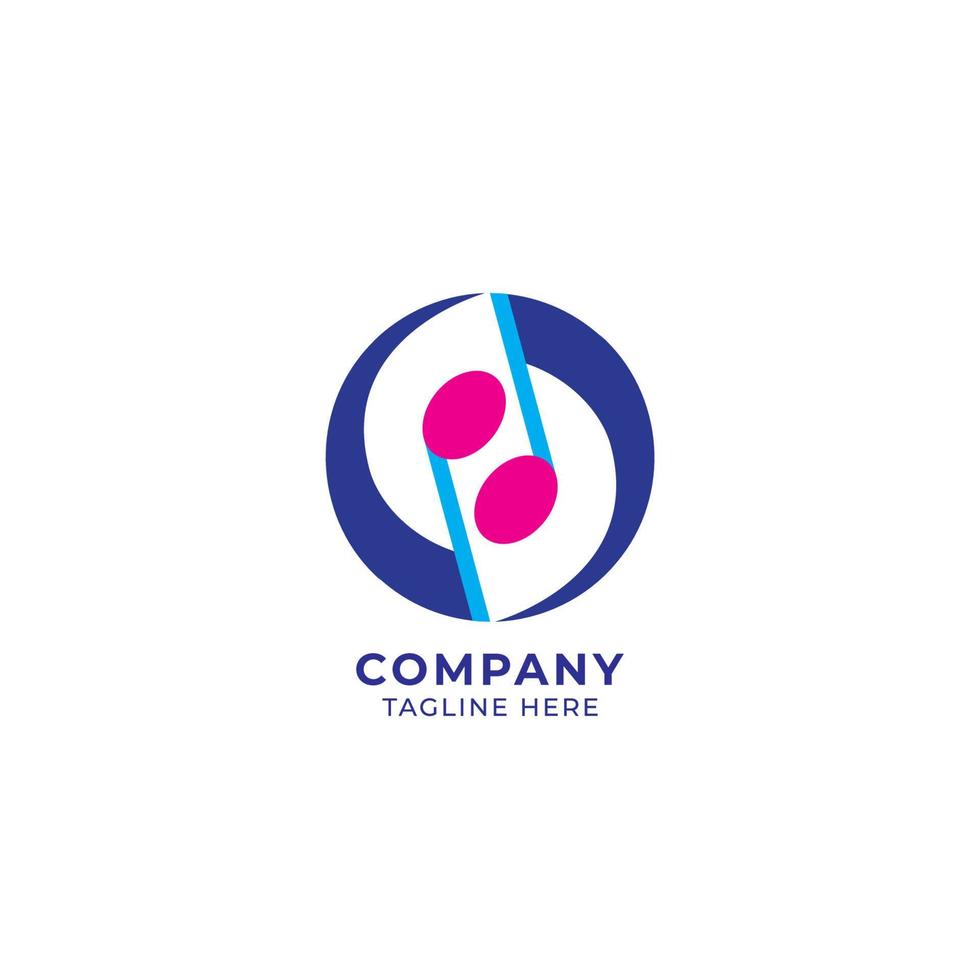 modèle de conception de logo de note de musique circulaire. thème de couleur rose magenta, bleu clair et bleu foncé. illustration vectorielle isolée sur fond blanc vecteur