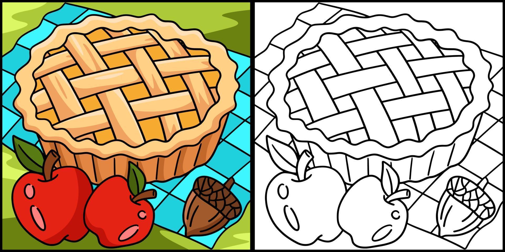 illustration de la page de coloriage de la tarte aux pommes de thanksgiving vecteur