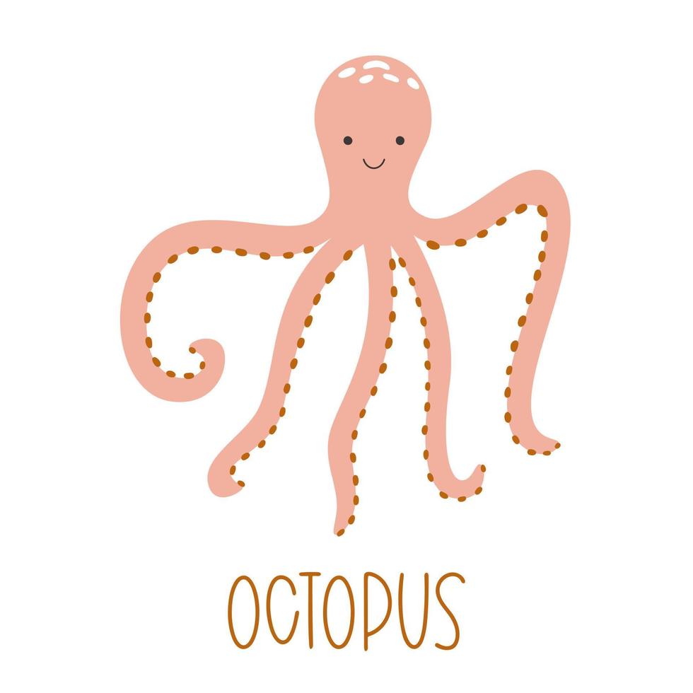 illustration vectorielle d'une jolie pieuvre rose pour enfants. animal sous-marin isolé dans un style plat vecteur