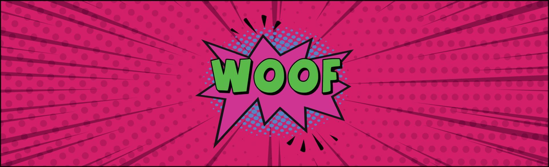 Woof d'inscription de zoom comique sur un fond coloré - vecteur