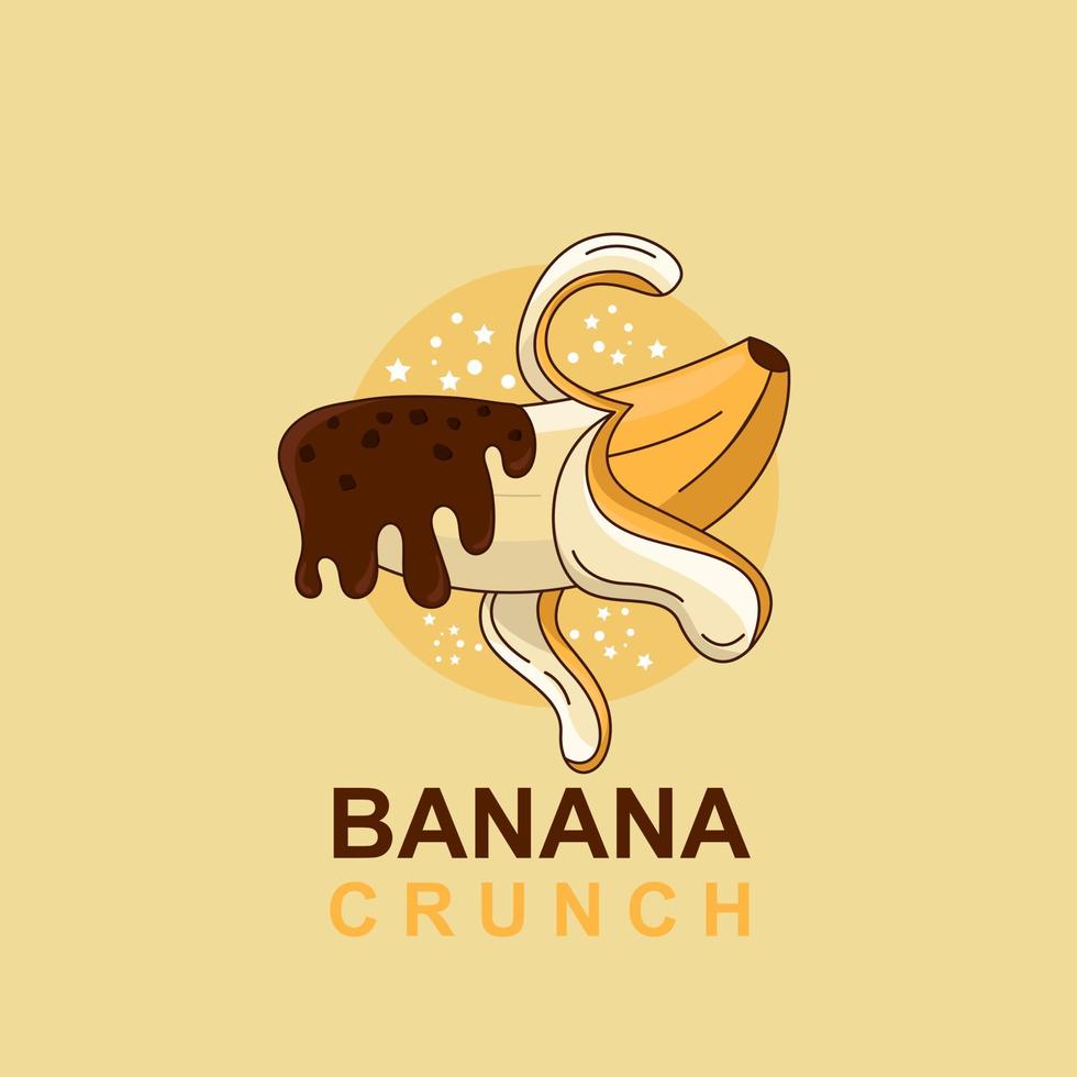 croquant à la banane avec garniture au chocolat et logo de restauration rapide crunch vecteur