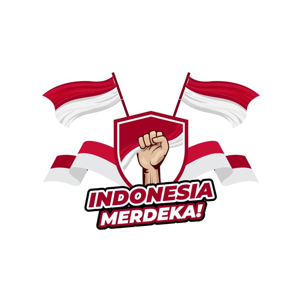 conception de voeux joyeux jour de l'indépendance de l'indonésie avec illustration de la main du poing fermé vecteur