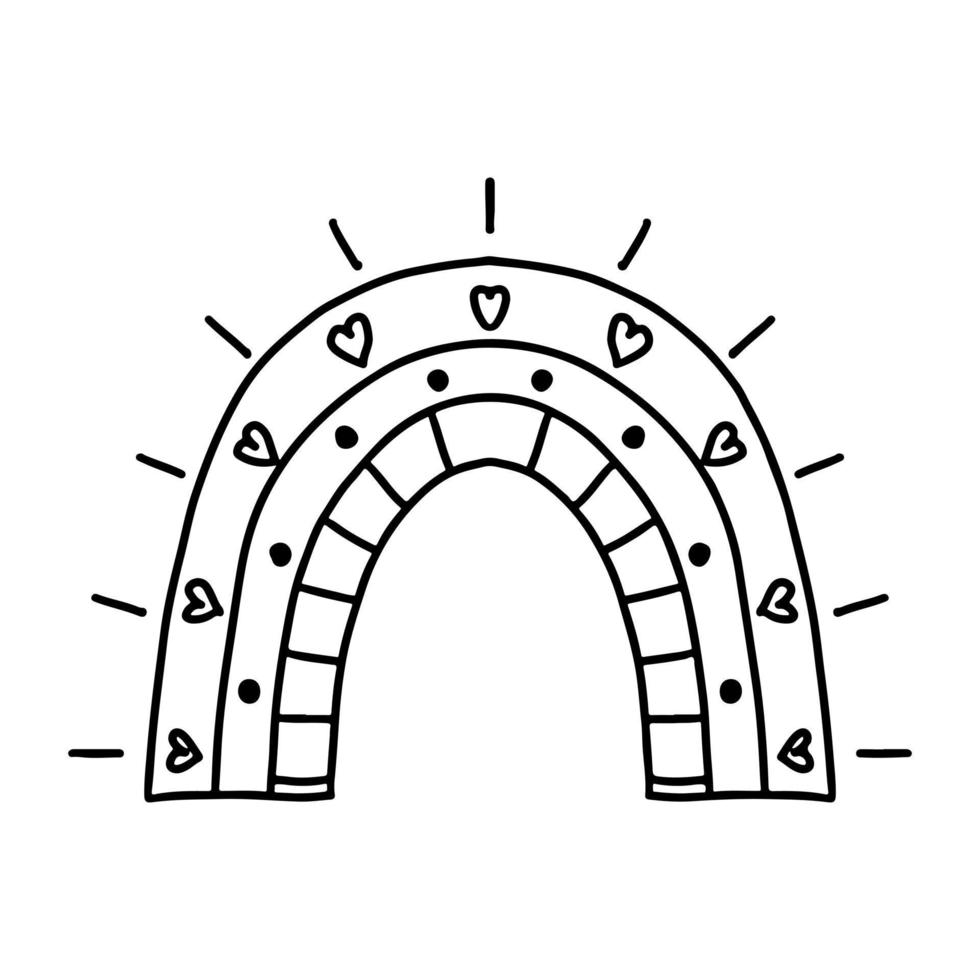 arc-en-ciel dessiné à la main avec des coeurs dans un style doodle. icône arc-en-ciel pour la conception web isolée sur fond blanc. vecteur