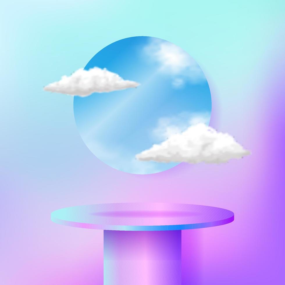 affichage de produit de scène de piédestal de podium de couleur bonbon pastel de sueur avec la fenêtre de ciel et la décoration de nuage vecteur
