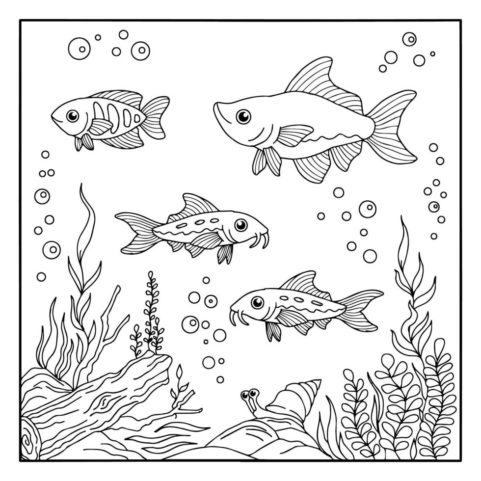 page de coloriage de vecteur de conception pour enfant poisson sous l'eau  9364640 Art vectoriel chez Vecteezy