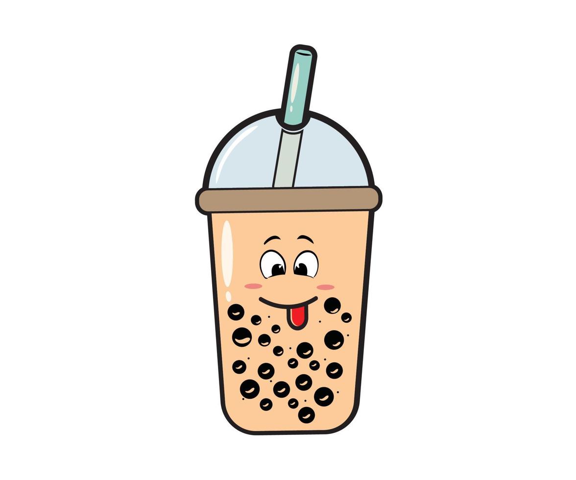 illustrateur de thé au lait à bulles avec un personnage heureux et teks me boit vecteur