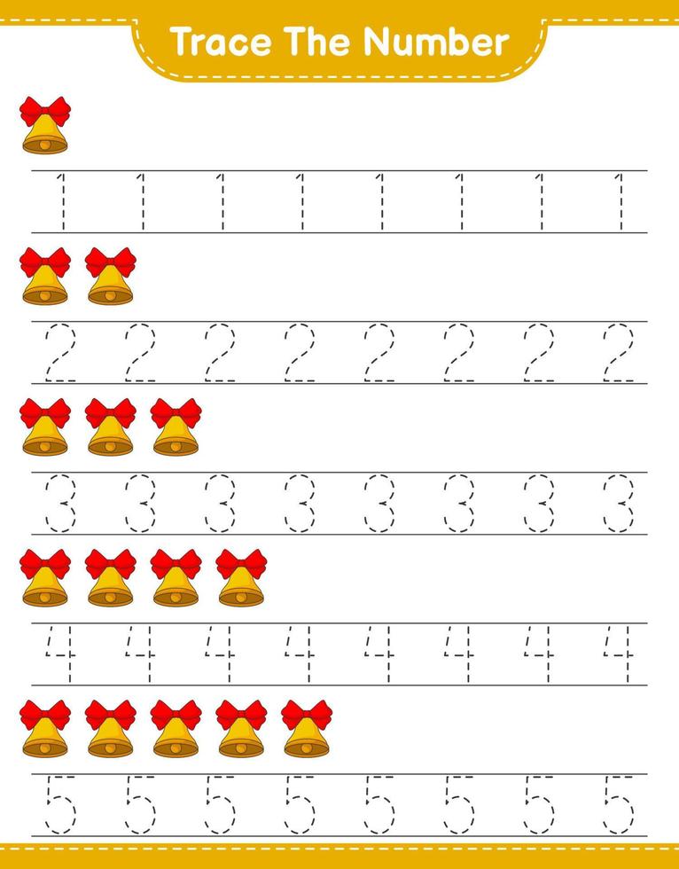 tracer le numéro. numéro de traçage avec cloche de noël. jeu éducatif pour enfants, feuille de calcul imprimable, illustration vectorielle vecteur