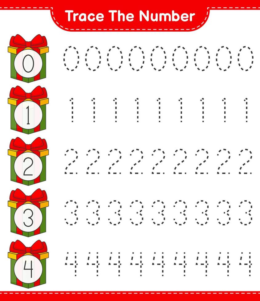 tracer le numéro. numéro de suivi avec boîte cadeau. jeu éducatif pour enfants, feuille de calcul imprimable, illustration vectorielle vecteur