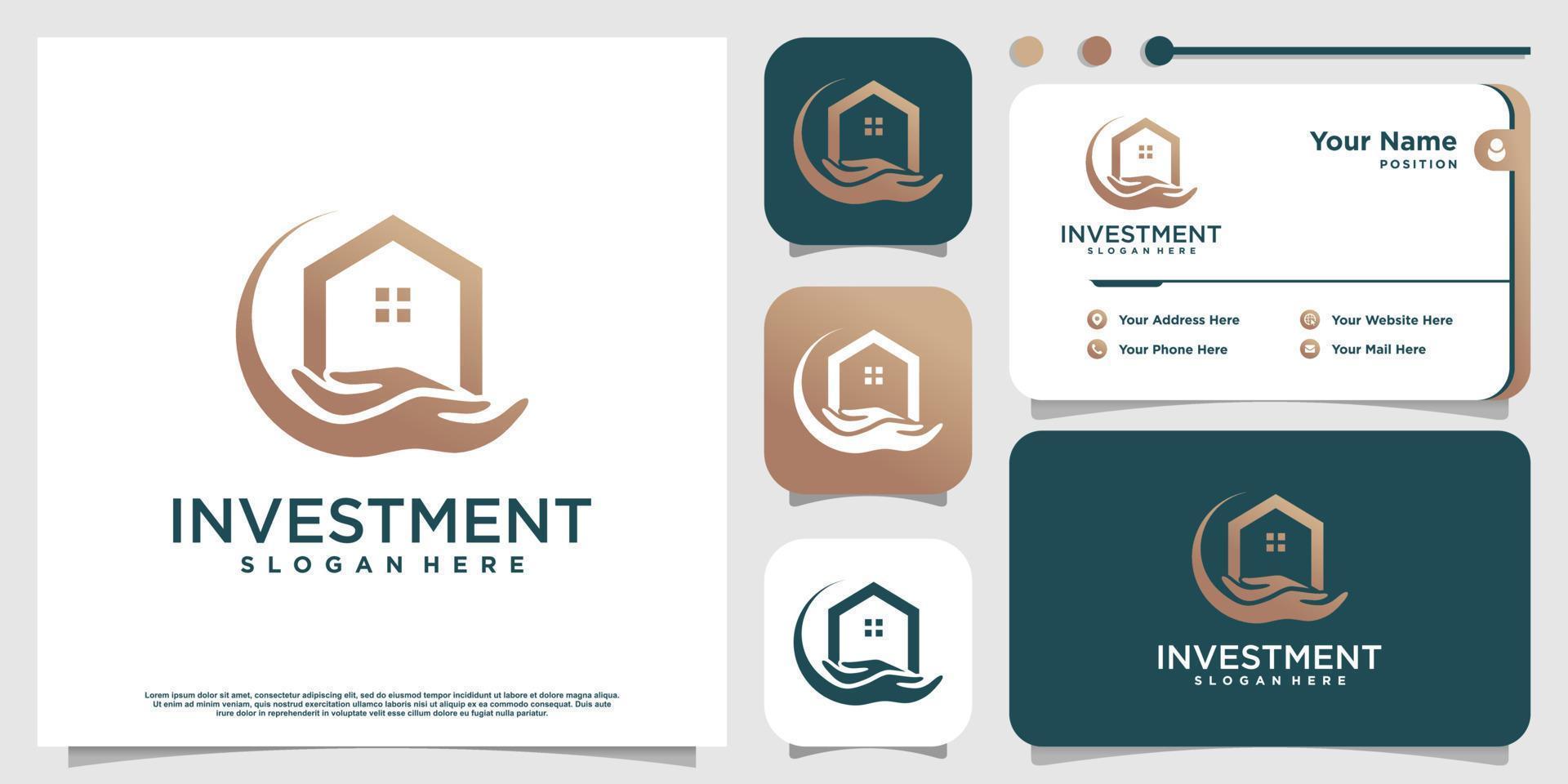 logo d'investissement avec vecteur premium élément maison et main