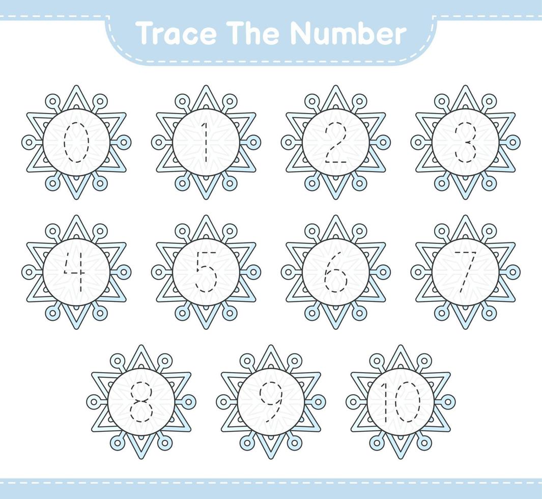 tracer le numéro. numéro de suivi avec flocon de neige. jeu éducatif pour enfants, feuille de calcul imprimable, illustration vectorielle vecteur