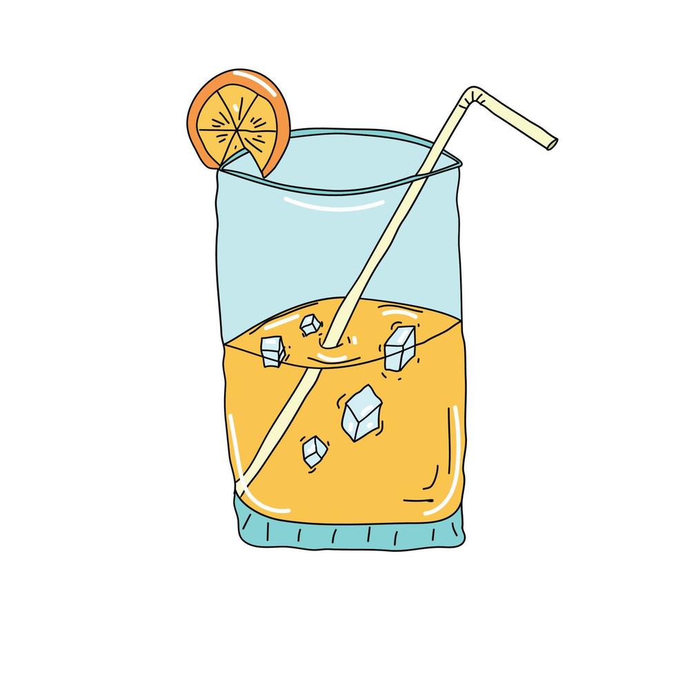 verre de doodle de dessin animé de couleur avec cocktail. illustration vectorielle vecteur