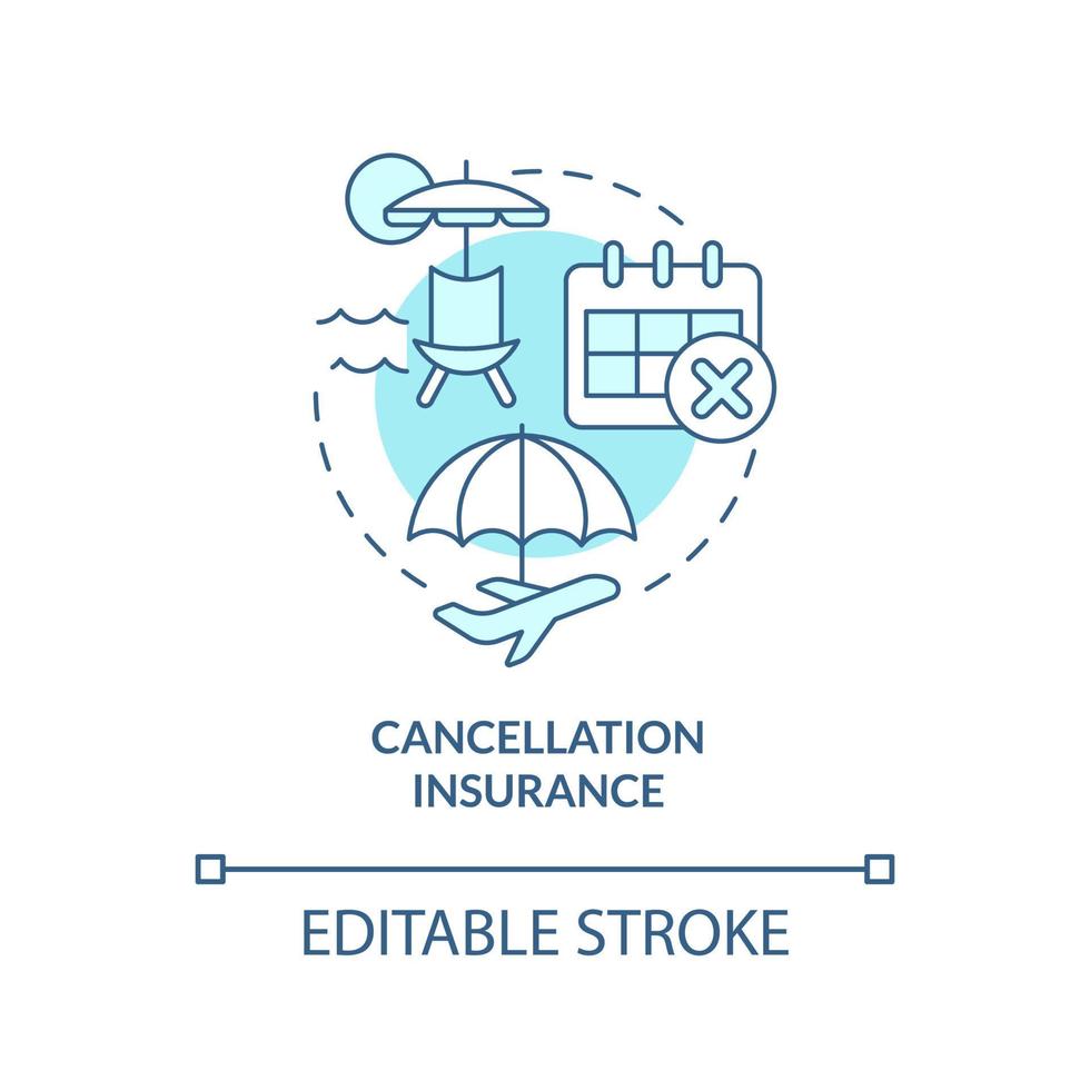 icône de concept turquoise d'assurance annulation. couverture financière des accidents de voyage idée abstraite illustration de la ligne mince. dessin de contour isolé. trait modifiable vecteur