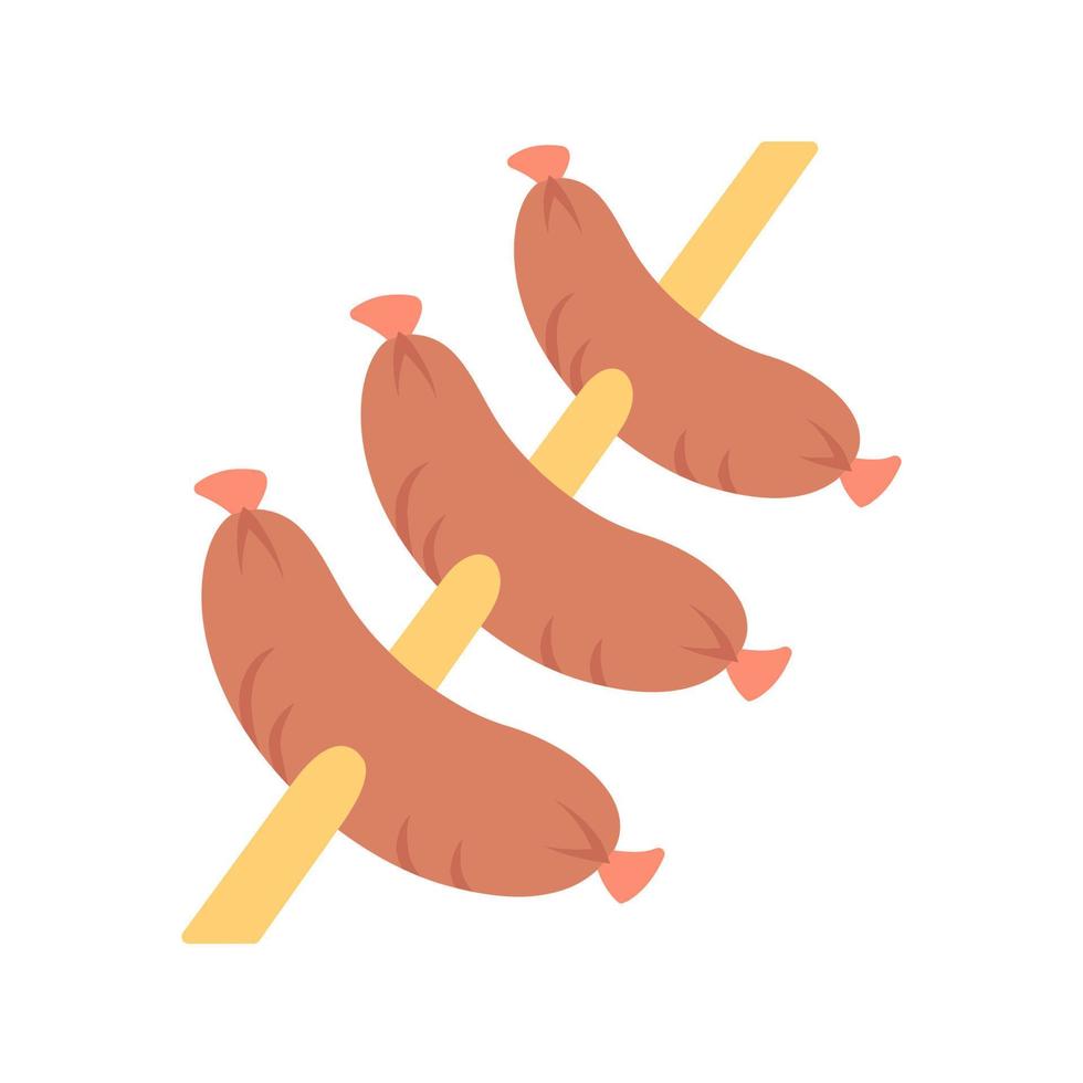 saucisses grillées sur l'icône de couleur d'ombre portée de la conception plate de la brochette. boucherie produits alimentaires à base de viande. alimentation malsaine, restauration rapide. café, menu snack-bar. cuisine de la viande. illustration vectorielle silhouette vecteur