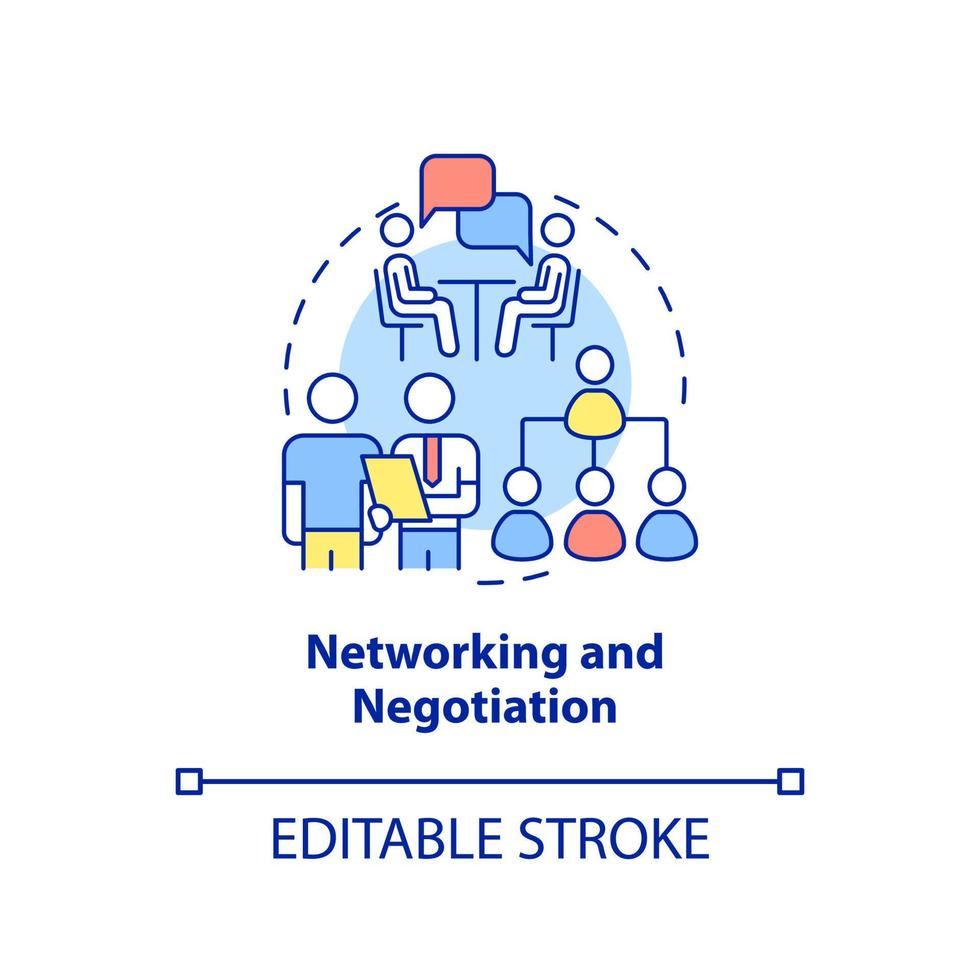 icône de concept de réseautage et de négociation. experts en soft skills. illustration de la ligne mince de l'idée abstraite du développement des affaires. dessin de contour isolé. trait modifiable. vecteur