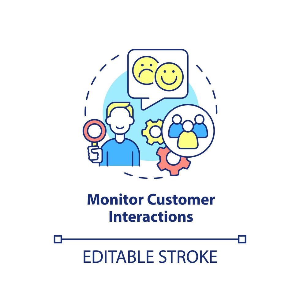 surveiller l'icône de concept d'interactions client. moyens d'illustration de ligne mince d'idée abstraite d'entreprise centrée sur le client. dessin de contour isolé. trait modifiable. vecteur