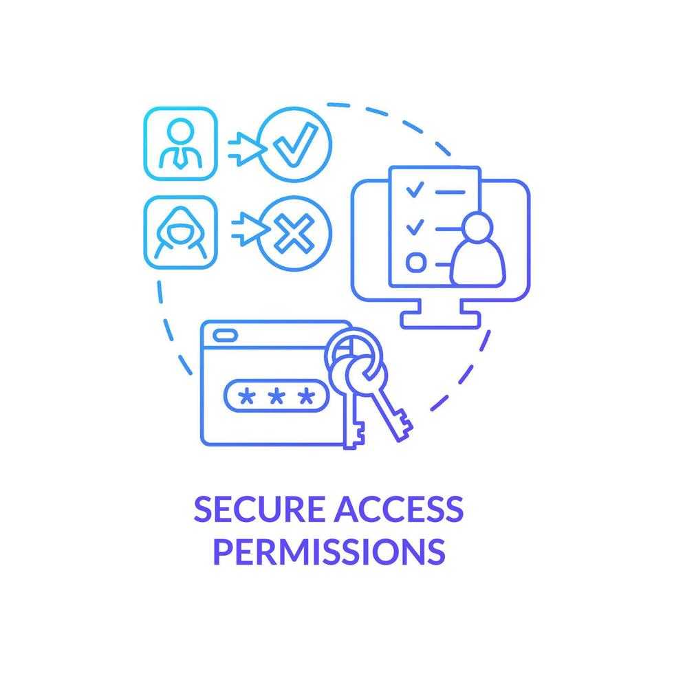 icône de concept de dégradé bleu des autorisations d'accès sécurisé. sécurité des utilisateurs. caractéristique de l'illustration de la ligne mince de l'idée abstraite du lieu de travail en ligne. dessin de contour isolé. vecteur
