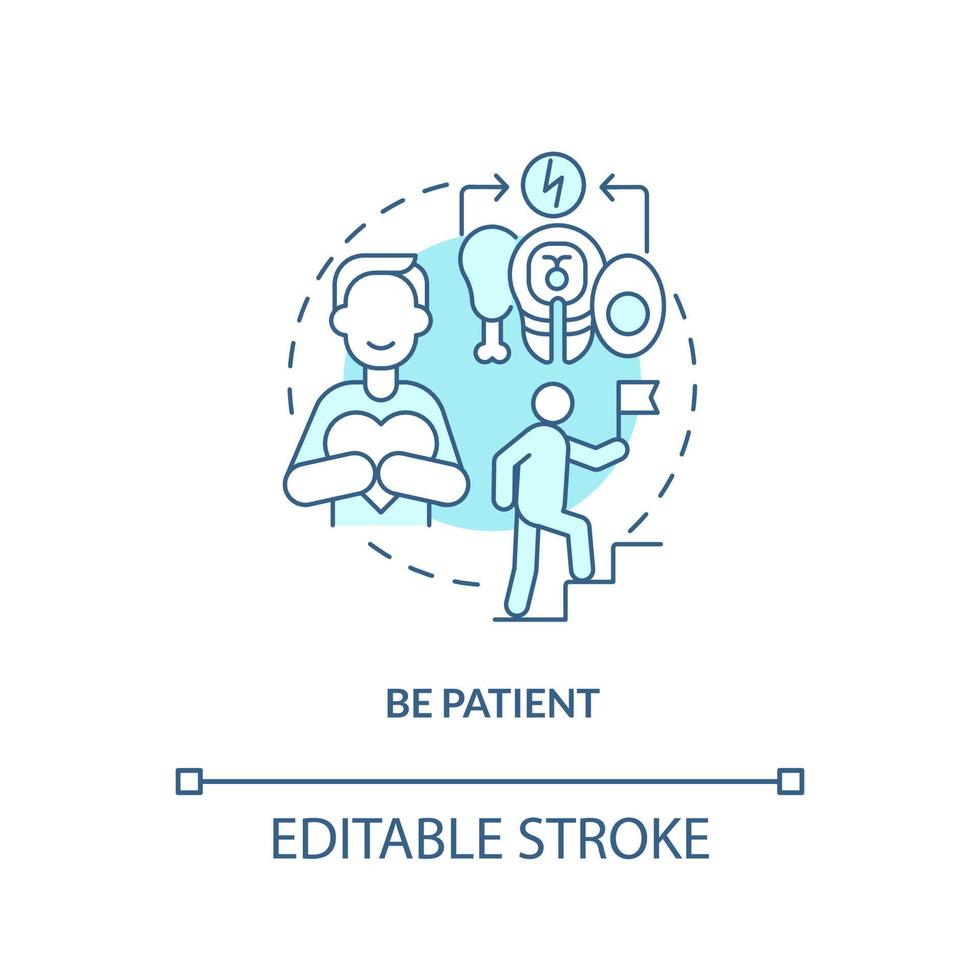 soyez patient icône de concept turquoise. établir des habitudes saines. approches d'une alimentation saine idée abstraite illustration de ligne mince. dessin de contour isolé. trait modifiable. vecteur