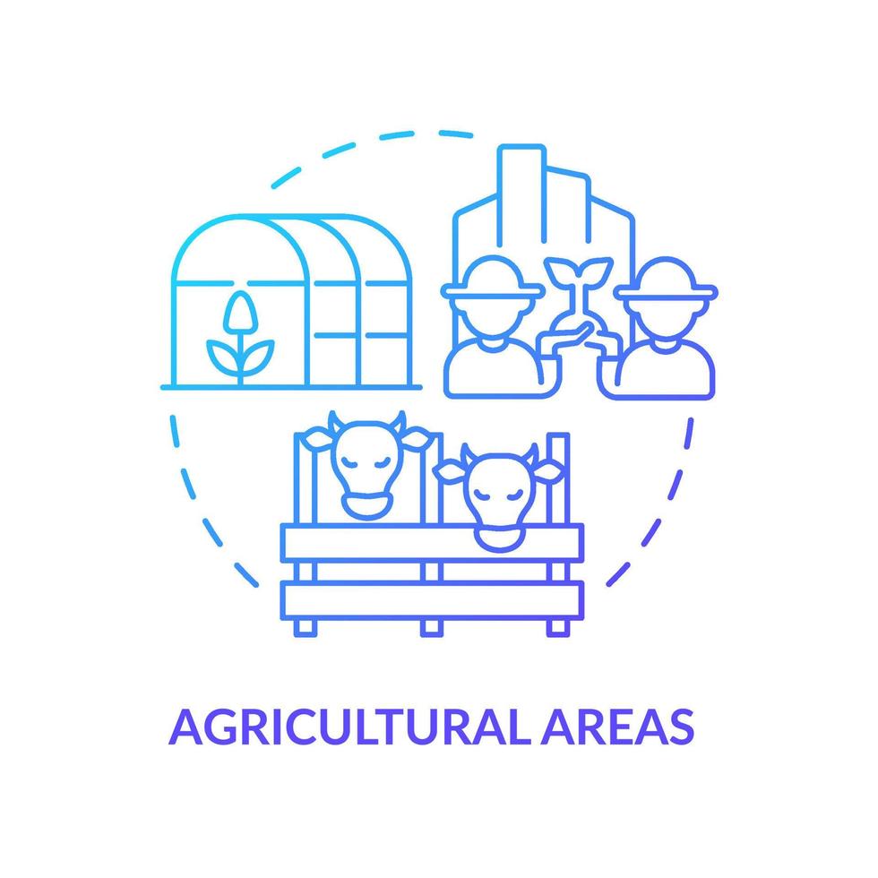 icône de concept de gradient bleu de zones agricoles. illustration de la ligne mince de l'idée abstraite de classification de l'utilisation des terres. production animale et végétale. dessin de contour isolé. vecteur