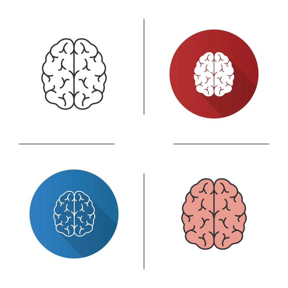 icône du cerveau humain. organe du système nerveux. design plat, styles linéaires et de couleur. illustrations vectorielles isolées vecteur
