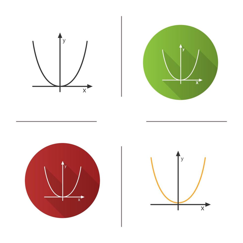 système de coordonnées avec icône parabole. algèbre. système d'axes. design plat, styles linéaires et de couleur. illustrations vectorielles isolées vecteur