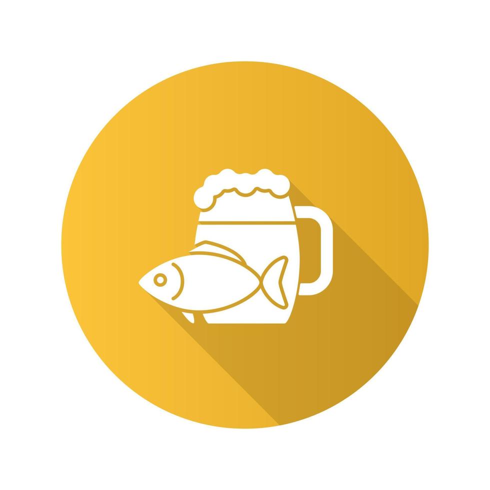 chope de bière avec icône de glyphe d'ombre longue à motif plat de poisson salé. ale. illustration vectorielle silhouette vecteur