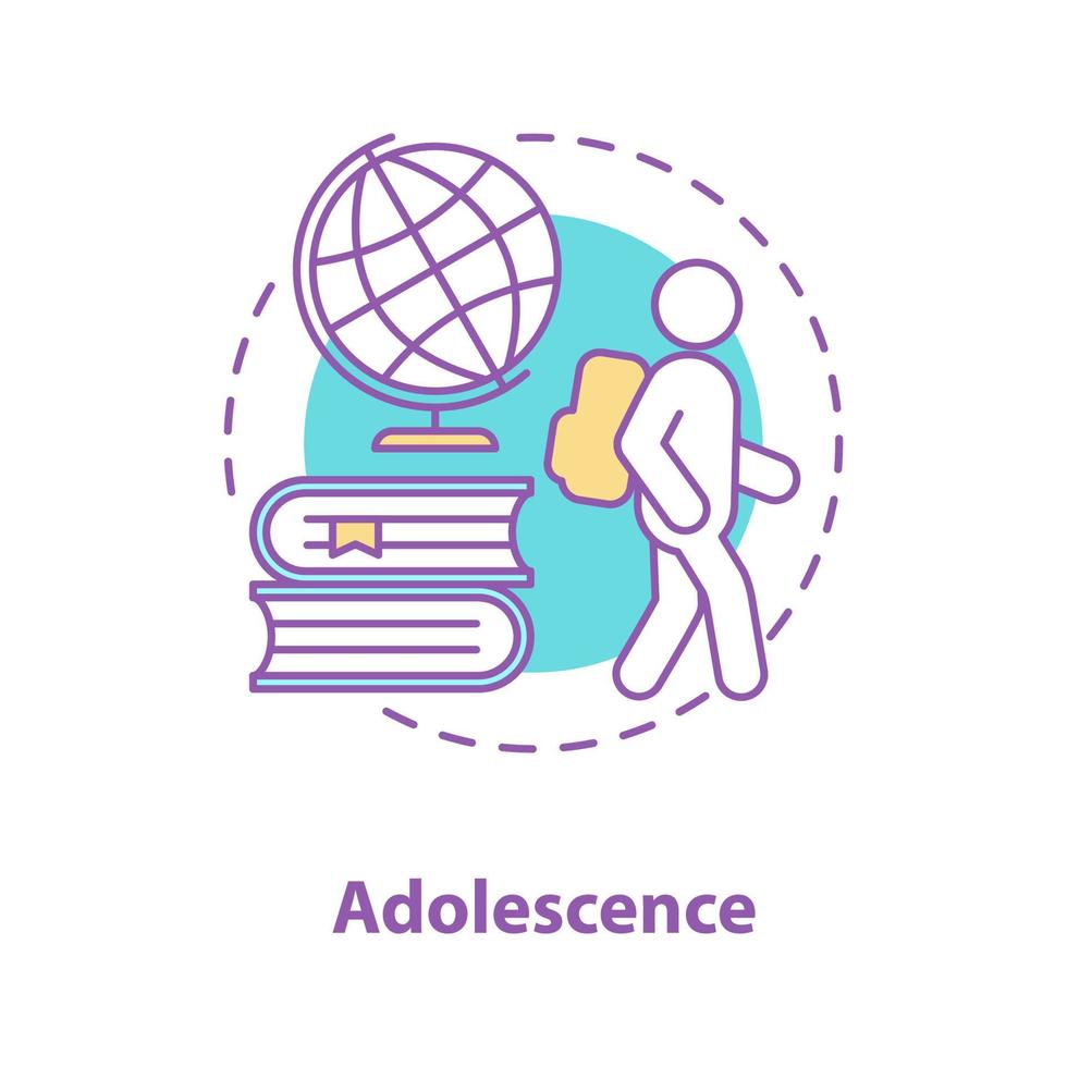 icône de concept d'adolescence. illustration de fine ligne d'idée d'adolescent. écolier. formation universitaire ou scolaire. dessin de contour isolé de vecteur