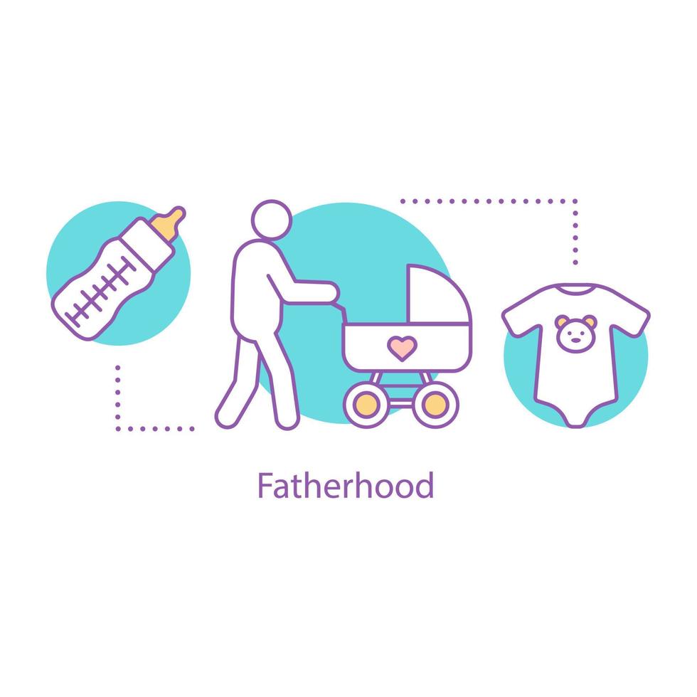 icône de concept de paternité. illustration de fine ligne d'idée de garde d'enfants. parentalité. père marchant avec landau. dessin de contour isolé de vecteur