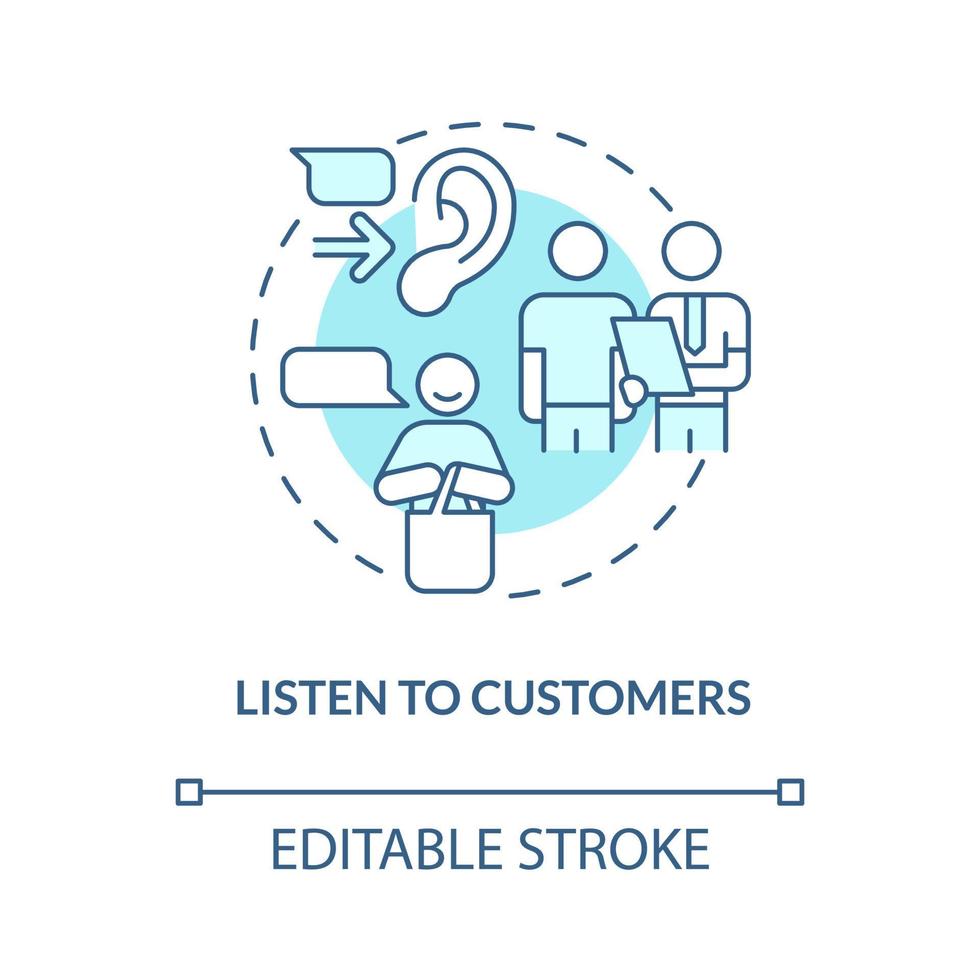 écoutez l'icône de concept turquoise des clients. illustration de la ligne mince de l'idée abstraite du service client. dessin de contour isolé. trait modifiable vecteur