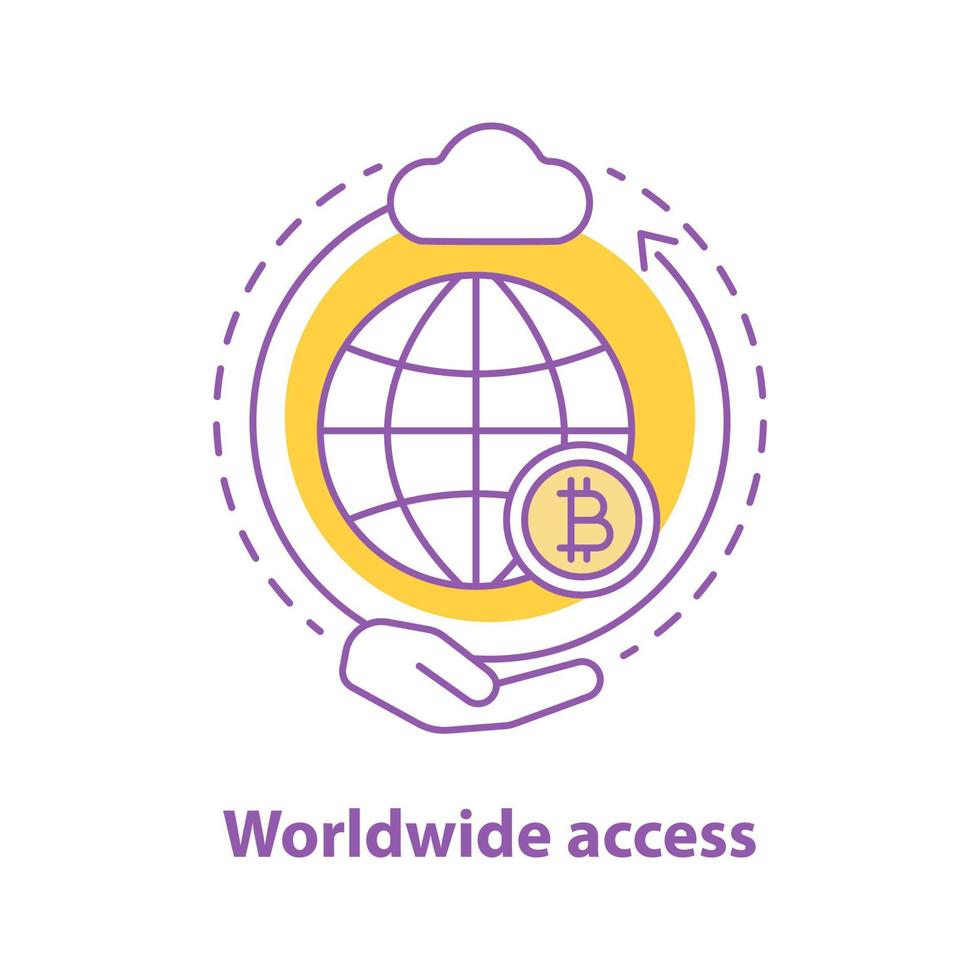 icône de concept d'accès mondial. illustration de ligne mince d'idée de crypto-monnaie mondiale. stockage de données numériques. dessin de contour isolé de vecteur