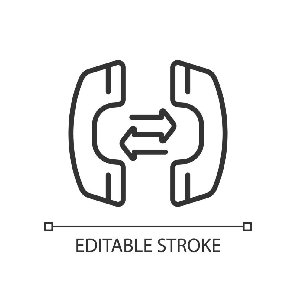 communication d'entreprise via l'icône linéaire parfaite de pixel de téléphone. interaction client. discuter des offres, des ventes. illustration de la ligne mince. symbole de contour. dessin de contour vectoriel. trait modifiable. vecteur