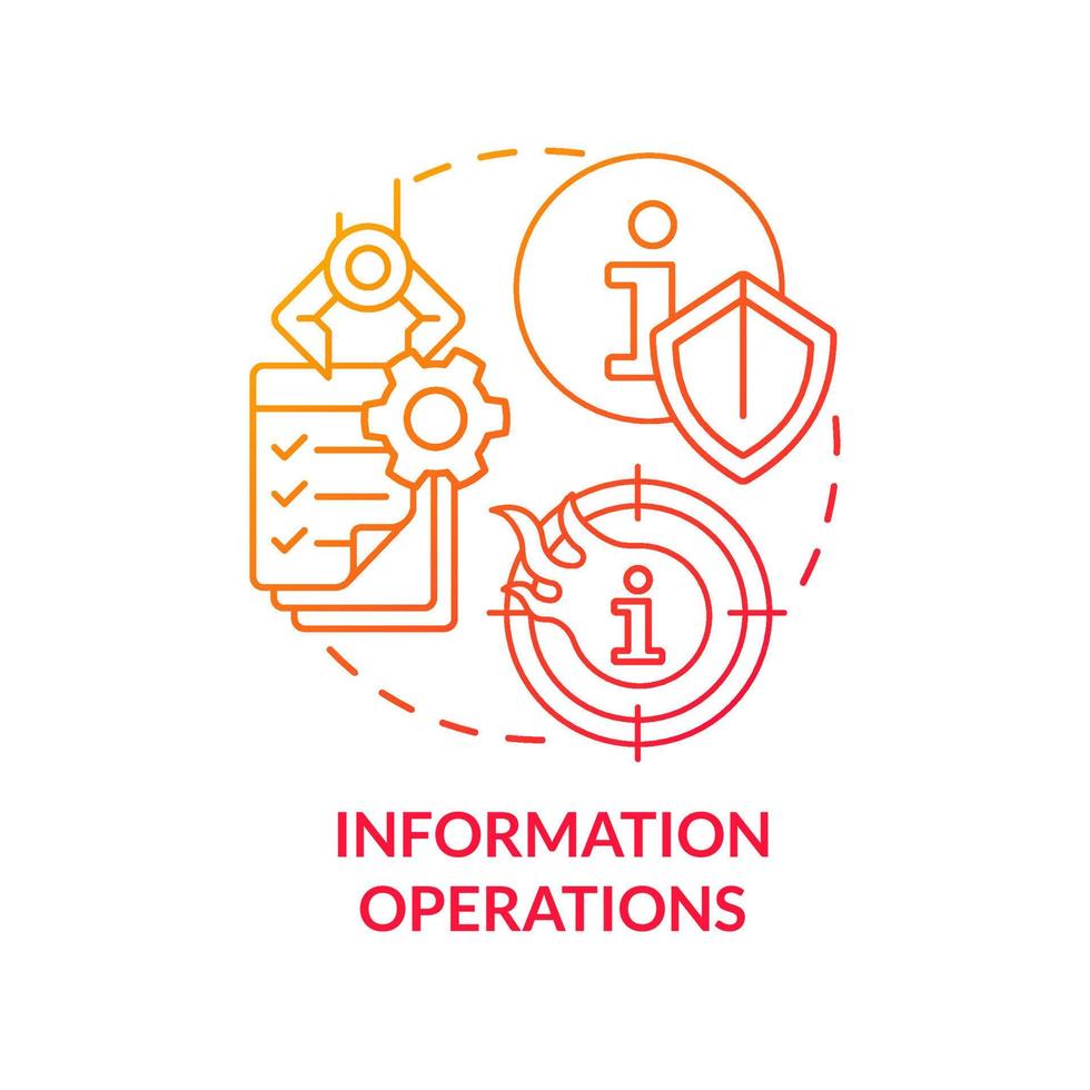 icône de concept de dégradé rouge des opérations d'information. actions défensives, offensives. définition de base idée abstraite illustration de ligne mince. dessin de contour isolé. vecteur