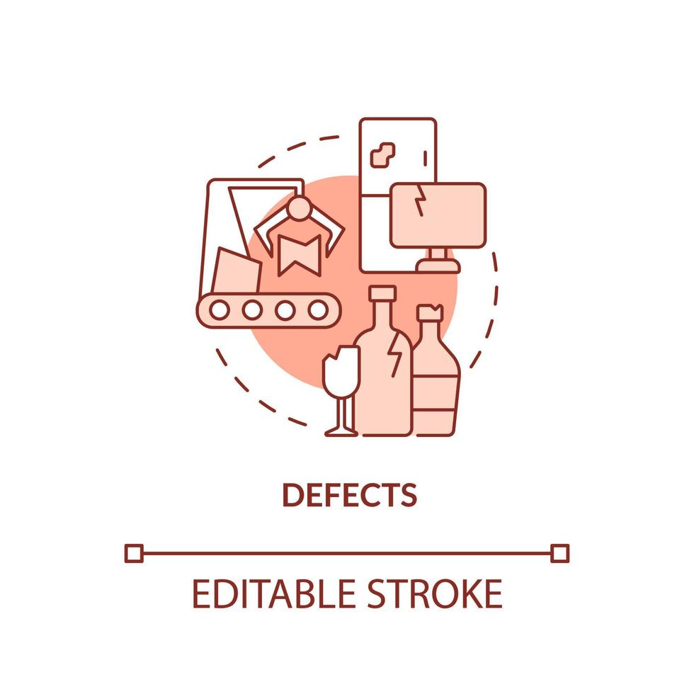 icône de concept rouge de défauts. produits de mauvaise qualité retravaillés. production maigre. type d'illustration de ligne mince d'idée abstraite de muda. dessin de contour isolé. trait modifiable. vecteur