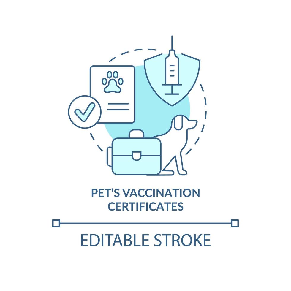 certificat de vaccination des animaux de compagnie icône de concept turquoise. effets personnels et documents idée abstraite illustration en ligne mince. dessin de contour isolé. trait modifiable. vecteur